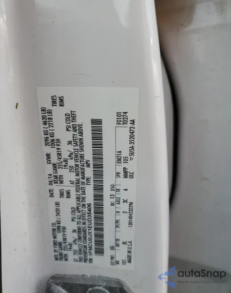 2014 Ford Escape Titanium z USA, uszkodzony, nr VIN 1FMCU0JX1EUD35406